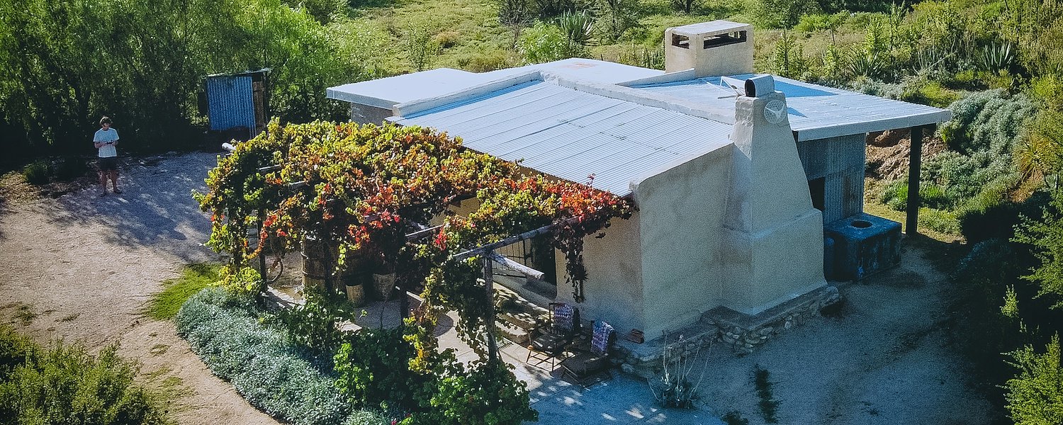 Arial view of the farm style vineyard cottage